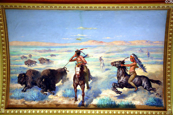 Chase of the Buffalo mural by F. Pedretti in Old State Supreme Court at Montana State Capitol. Helena, MT.