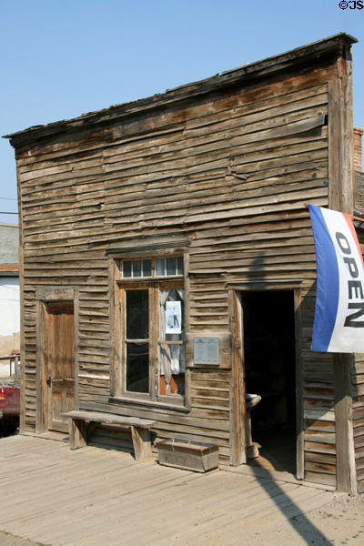 Hangman's Building (1864) where vigilantes hanged road agents from rafter while building under construction. It later served druggists then as post office. Virginia City, MT.