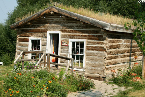 Log cabin with sod roof. Virginia City, MT.