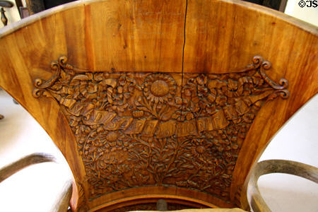 Madison Co., Montana scroll on carved chair at Virginia City Museum. Virginia City, MT.
