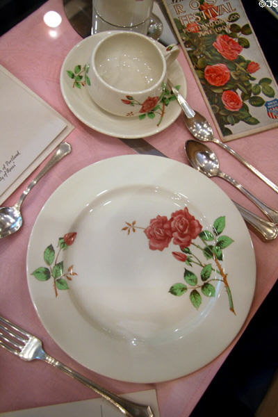 Portland Rose Festival China used on Union Pacific Overland trains (c1909) at Museum of the Yellowstone. West Yellowstone, MT.