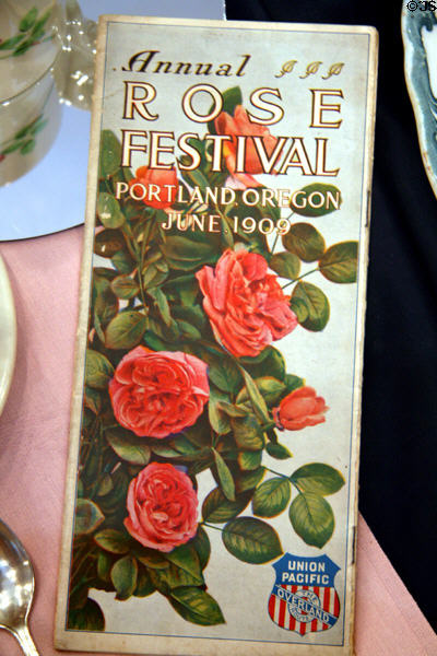 Portland Oregon Rose Festival promotion (1909) published by Union Pacific Railroad at Museum of the Yellowstone. West Yellowstone, MT.