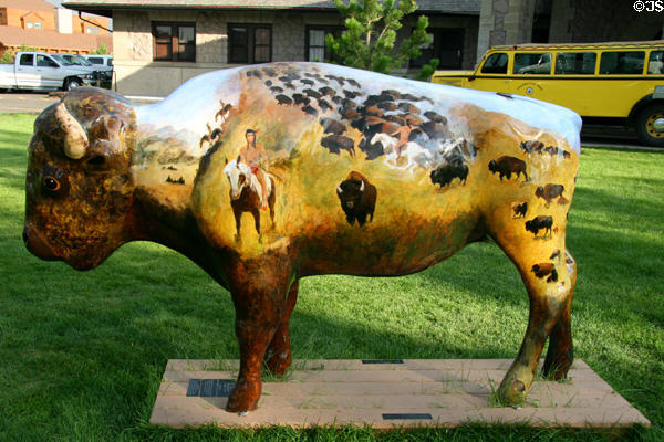 Painted buffalo called Spirit of the Bison (Bishee Ahpalaaxe) by Pat Schermerhorn & Robin A. Berry at Yellowstone Historic Center. West Yellowstone, MT.
