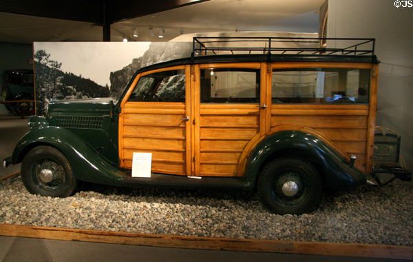 Ford Woody Station Wagon (1935) made in Detroit, used in England, at Museum of the Rockies. Bozeman, MT.
