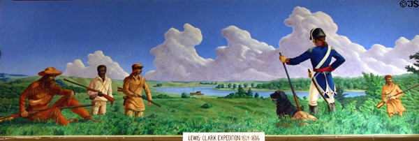 Mural of Lewis & Clark in Nebraska (1804-6) by Ernest Ochsner at Aurora Plainsman Museum. Aurora, NE.