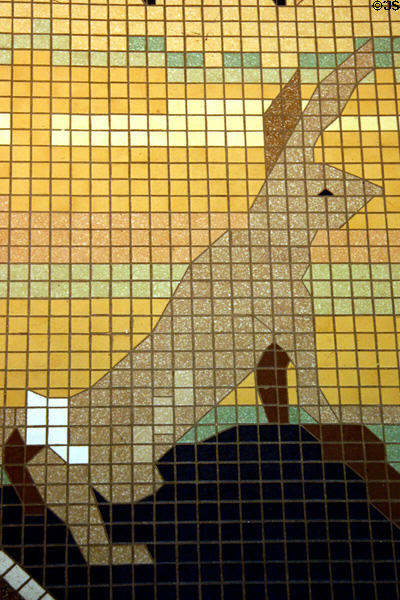Mosaic floor of jackrabbit by Wesley Huenefeld at Aurora Plainsman Museum. Aurora, NE.