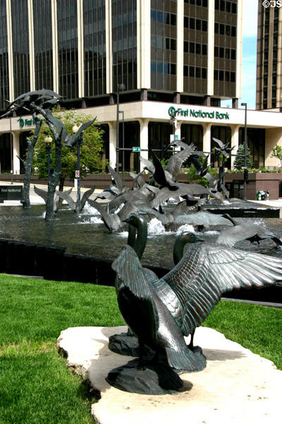 Sculpted Canada geese portray intelligence, adaptability & loyalty at One First National Center. Omaha, NE.