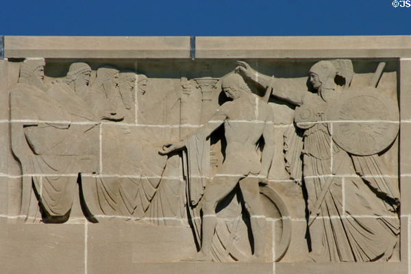 Orestes Before the Areopagites (a 458 BC play which documents the creation of the jury & abolished blood revenge) sculpted on Nebraska State Capitol. Lincoln, NE.