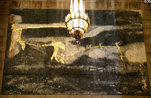 Venetian (1967 Centennial) glass mural of The Blizzard of 1888 by Jeanne Reynal in Nebraska State Capitol. Lincoln, NE.