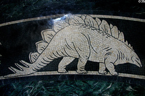Detail of Rotunda floor mosaic of prehistoric dinosaur in Nebraska State Capitol. Lincoln, NE.