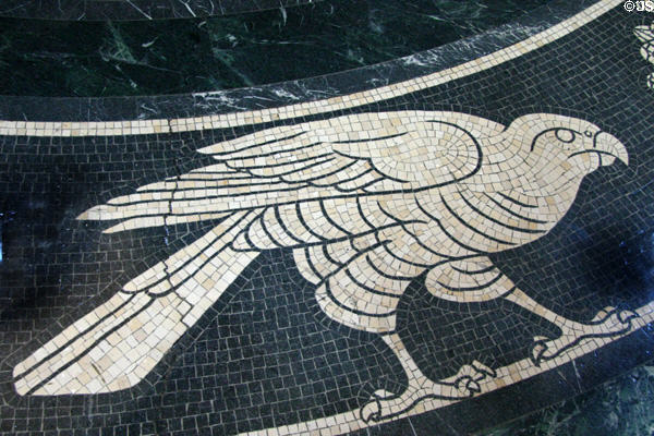 Detail of Rotunda floor mosaic of hawk in Nebraska State Capitol. Lincoln, NE.