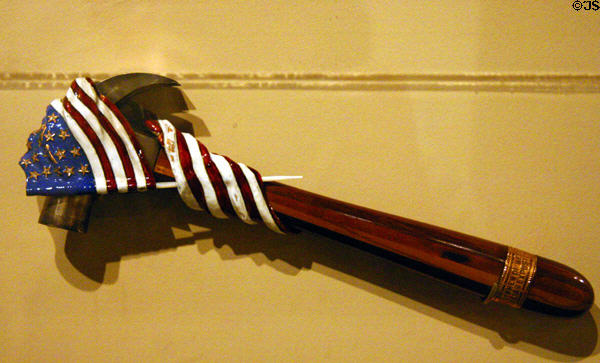 Commemorative hammer used to drive the last nail of the women's building of the 1893 World's Columbian Exposition in Museum of Nebraska History. Lincoln, NE.