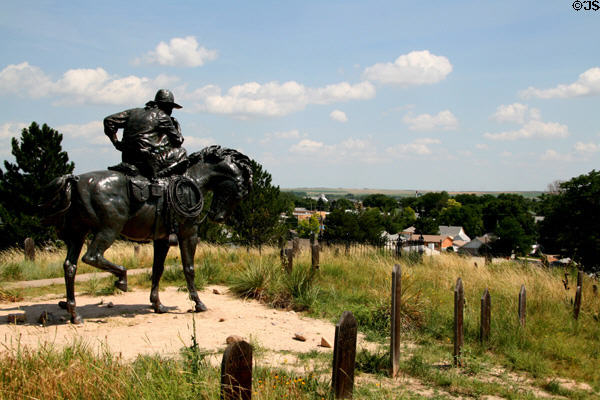 Statue of cowboy looks over Ogallala from Boot Hill Cemetery (10th & Parkhill Dr.). Ogallala, NE.