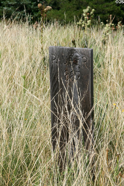 Pauper's wooden tombstone (1887) on Boot Hill Cemetery. Ogallala, NE.