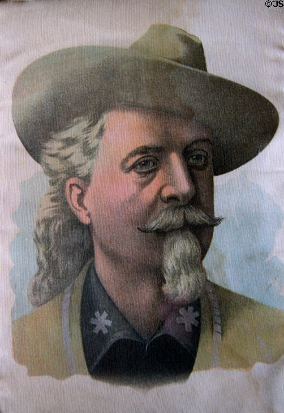 Engraved portrait of Buffalo Bill Cody at Scout's Rest. North Platte, NE.