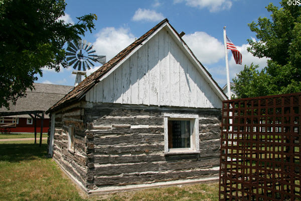 Log building of Fort McPherson HQ building (1863) now moved to Lincoln County Historical Museum. North Platte, NE.