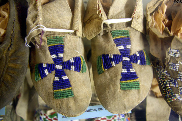 Ogallala Sioux beadwork moccasins (c1880-90) at Lincoln County Historical Museum. North Platte, NE.