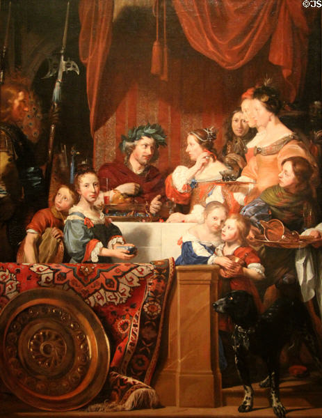 Banquet of Antony & Cleopatra painting (1669) by Jan de Bray of Haarlem at Currier Museum of Art. Manchester, NH.