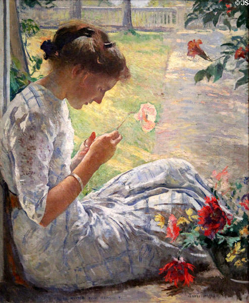 Mercie Cutting Flowers painting (1912) by Edmund Charles Tarbell of NH at Currier Museum of Art. Manchester, NH.