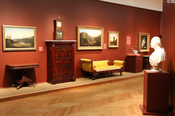 American furniture & decorative arts gallery at Currier Museum of Art. Manchester, NH.