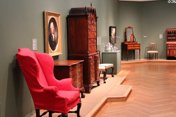 American furniture gallery at Currier Museum of Art. Manchester, NH.