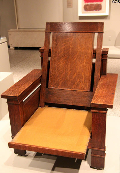 Reclining armchair for Zimmerman House (1902-3) by Frank Lloyd Wright at Currier Museum of Art. Manchester, NH.