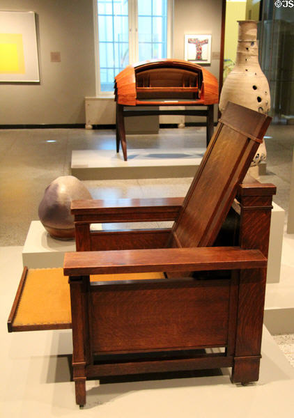 Reclining armchair for Zimmerman House (1902-3) by Frank Lloyd Wright at Currier Museum of Art. Manchester, NH.