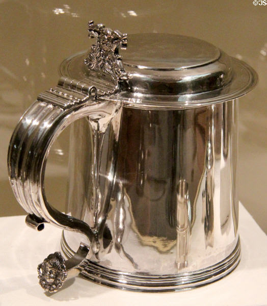 Silver tankard (c1700) by Edward Winslow of Boston, MA at Currier Museum of Art. Manchester, NH.