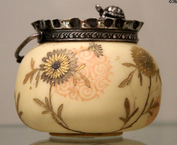 Crown Milano glass cookie jar (1890s) by Mount Washington Glass Co. of New Bedford, MA at Currier Museum of Art. Manchester, NH.