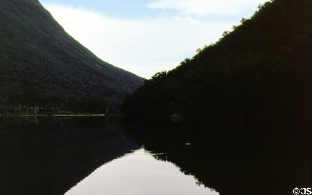 Profile Lake below the now disappeared Old Man of the Mountains at Franconia Notch. NH.