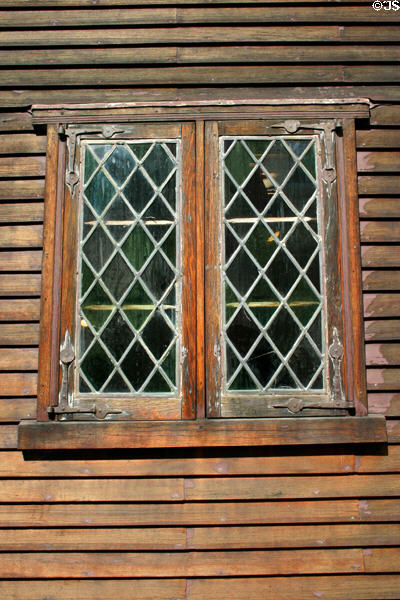 Leaded glass colonial window detail of Sherburne house at Strawbery Banke. Portsmouth, NH.