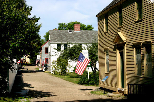 Along Jefferson Street with Rider-Wood house (1830s) closest at Strawbery Banke. Portsmouth, NH. Style: Federalist.