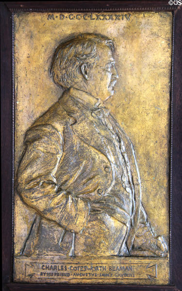 Charles Cotesworth Beaman, lawyer who sold Aspet to artist, bronze portrait relief (1891) by Augustus Saint-Gaudens at Saint-Gaudens NHS. Cornish, NH.