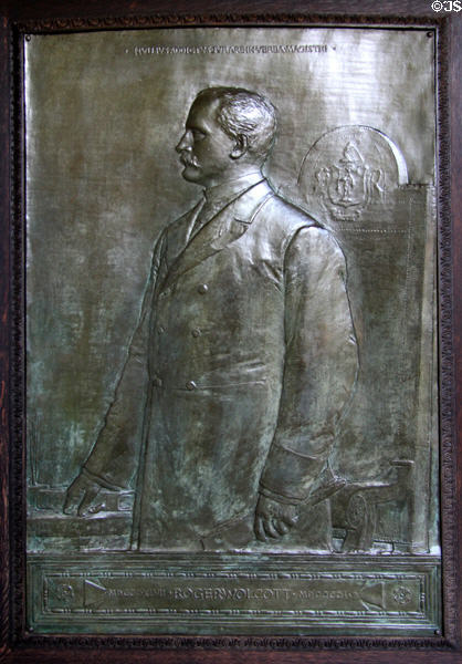 Roger Wolcott bronze portrait relief (1903) by Augustus Saint-Gaudens at Saint-Gaudens NHS. Cornish, NH.