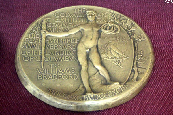 World Columbian Exposition reverse of bronze medal (1893) by Augustus Saint-Gaudens rejected because it displayed a nude male at Saint-Gaudens NHS. Cornish, NH.
