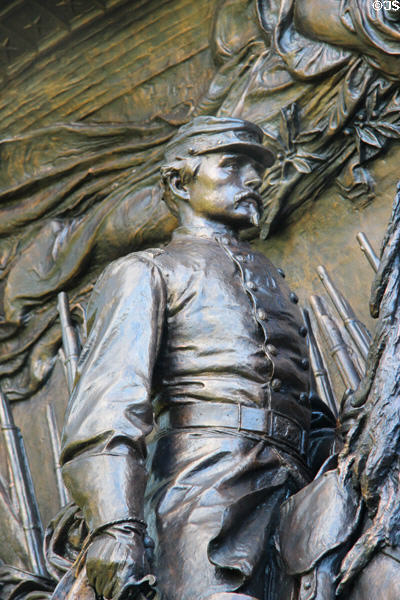 Detail of Robert Gould Shaw on Shaw Memorial (1900) by Augustus Saint-Gaudens at Saint-Gaudens NHS. Cornish, NH.