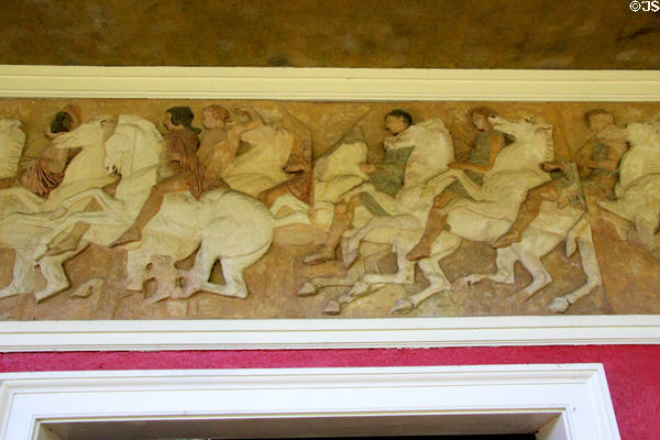 Cast of Parthenon frieze by Caproni Bros. of Boston on Little Studio at Saint-Gaudens NHS. Cornish, NH.