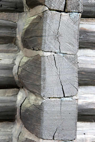 Details of log house joins of Stickley Museum at Craftsman Farms. Morris Plains, NJ.