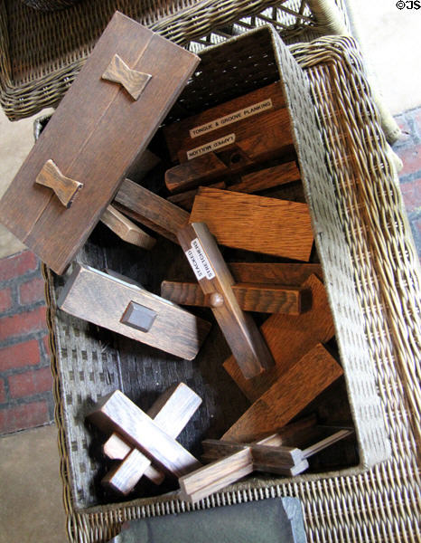 Basket with model of woodworking forms used for teaching at Stickley Museum at Craftsman Farms. Morris Plains, NJ.