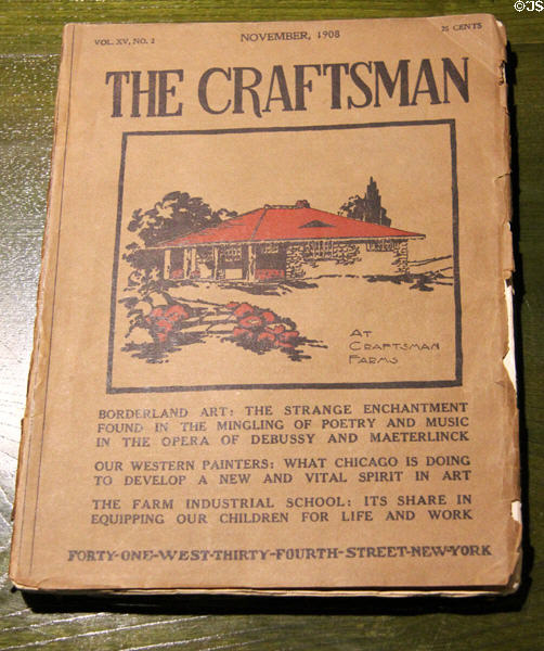 Craftsman magazine (Nov. 1908) by Gustav Stickley featuring western painters at Stickley Museum at Craftsman Farms. Morris Plains, NJ.