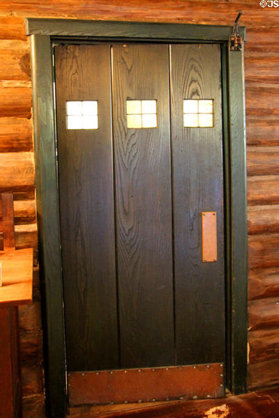 Arts & Crafts oak door to dining room at Stickley Museum at Craftsman Farms. Morris Plains, NJ.