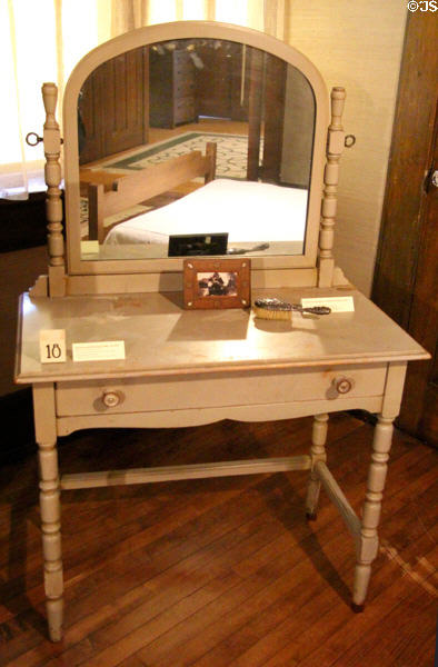 Painted wood Chromewald dressing table with mirror (c1915) by Craftsman Workshops of Eastwood, NY at Gustav Stickley Museum at Craftsman Farms. Morris Plains, NJ.