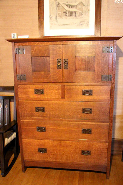 Oak chest of drawers #614 (c1903-04) by Craftsman Workshops of Eastwood, NY at Gustav Stickley Museum at Craftsman Farms. Morris Plains, NJ.