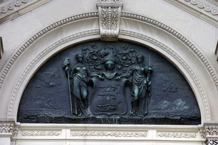 Liberty & Prosperity seal over doorway of New Jersey State Capitol. Trenton, NJ.