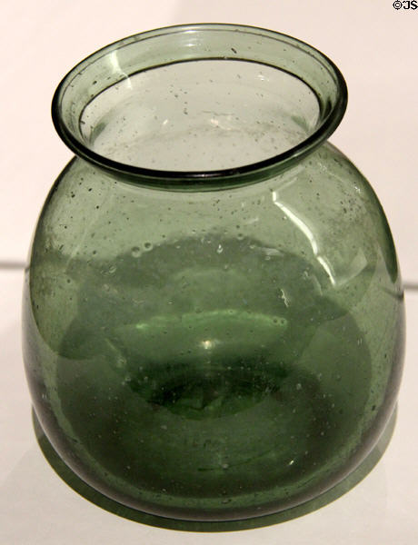 Glass food storage jar (1739-81) attrib. Wistarburgh Glass Works of Alloway, NJ at Museum of American Glass. Milville, NJ.
