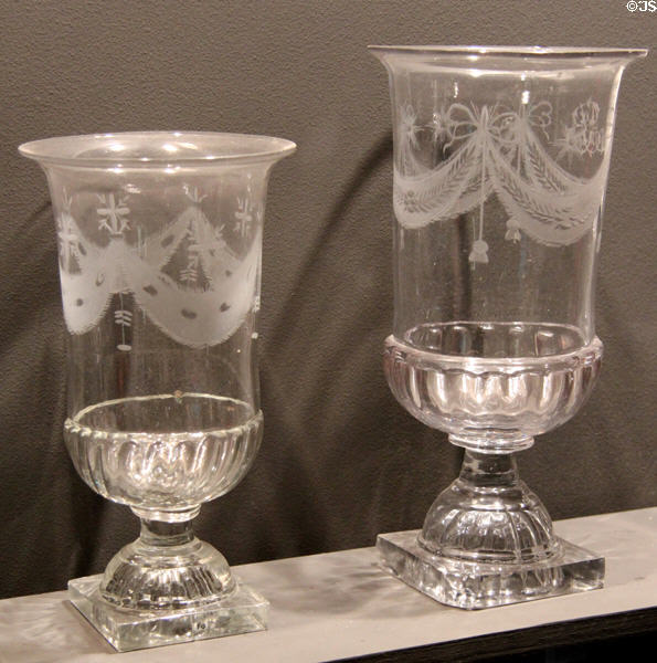 Clear etched glass celery dishes (1815-30) possibly Pittsburgh, Baltimore or Philadelphia at Museum of American Glass. Milville, NJ.