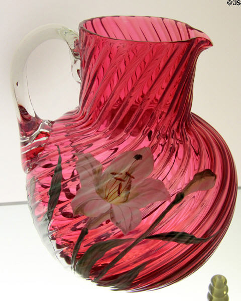 Ruby glass pitcher (1883-1900) attrib. Phoenix Glass Co. of Monaca, PA at Museum of American Glass. Milville, NJ.