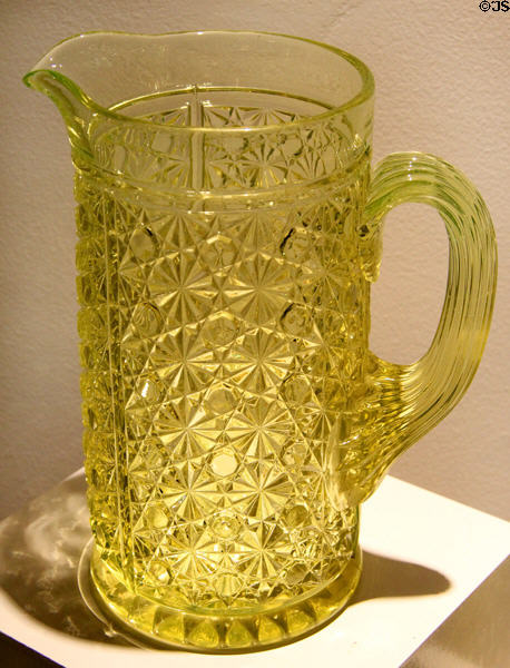 Vaseline or Uranium glass 'imitation Rich Cut #3' pitcher (c1885) by Gillinder & Sons of Philadelphia, PA at Museum of American Glass. Milville, NJ.