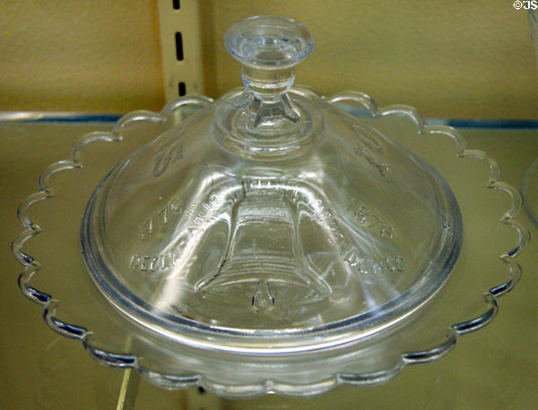 Liberty Bell glass Centennial commemorative compote (c1875-6) by Adams & Co. of Pittsburgh, PA at Museum of American Glass. Milville, NJ.