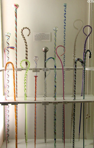 Glass canes & batons (early 1900s) by workers of Whitall Tatum Co. of Millville, NJ at Museum of American Glass. Milville, NJ.